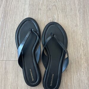 Reformation Black Leather Thong Sandal